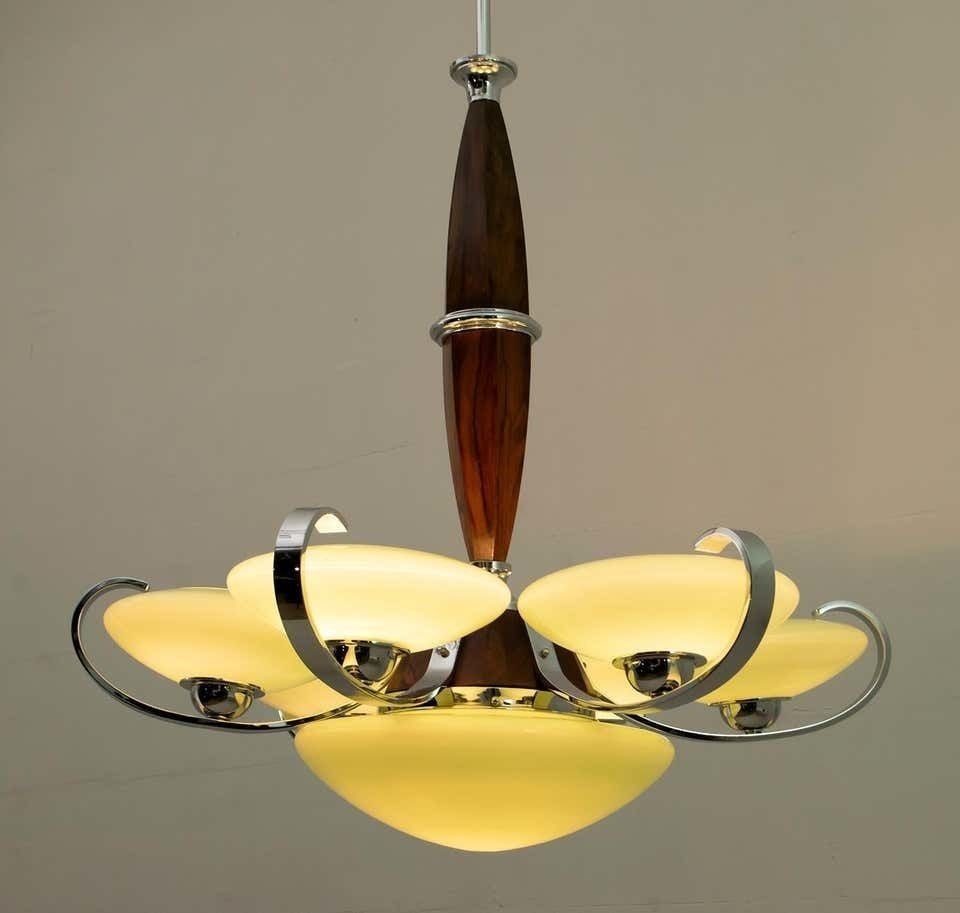 Art Dèco Italian Chrome And "Incamiciato" Glass Chandelier, 1930s photo Lighting