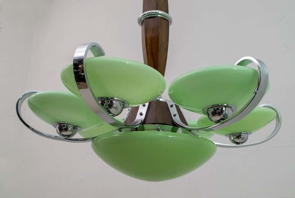 Art Dèco Italian Chrome And "Incamiciato" Glass Chandelier, 1930s photo vinterior