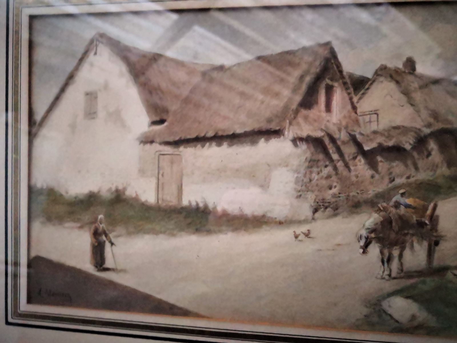 Antique French Watercolour Of A Country Scene By A Monnier photo Art