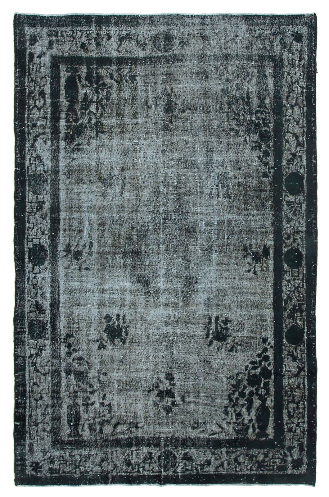 Handmade Hand Knotted Black Overdyed Rug