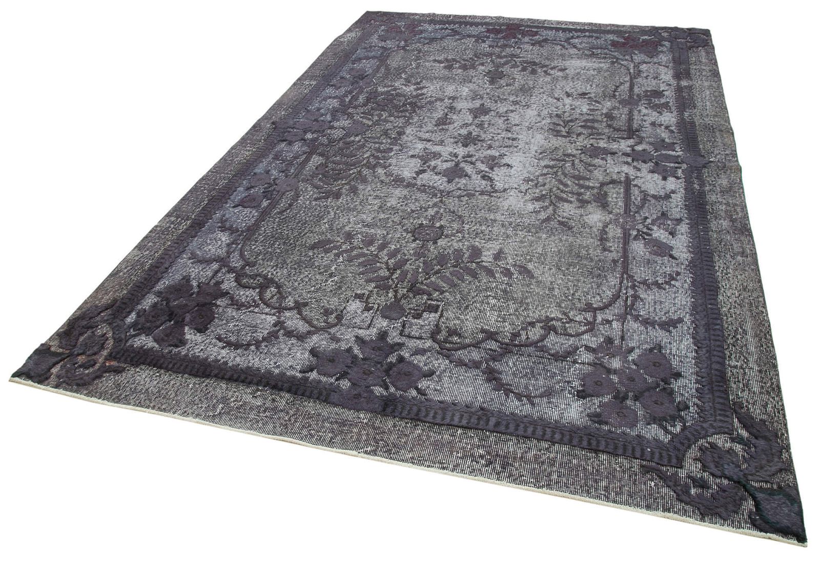 Handmade Hand Knotted Grey Overdyed Rug photo for sale