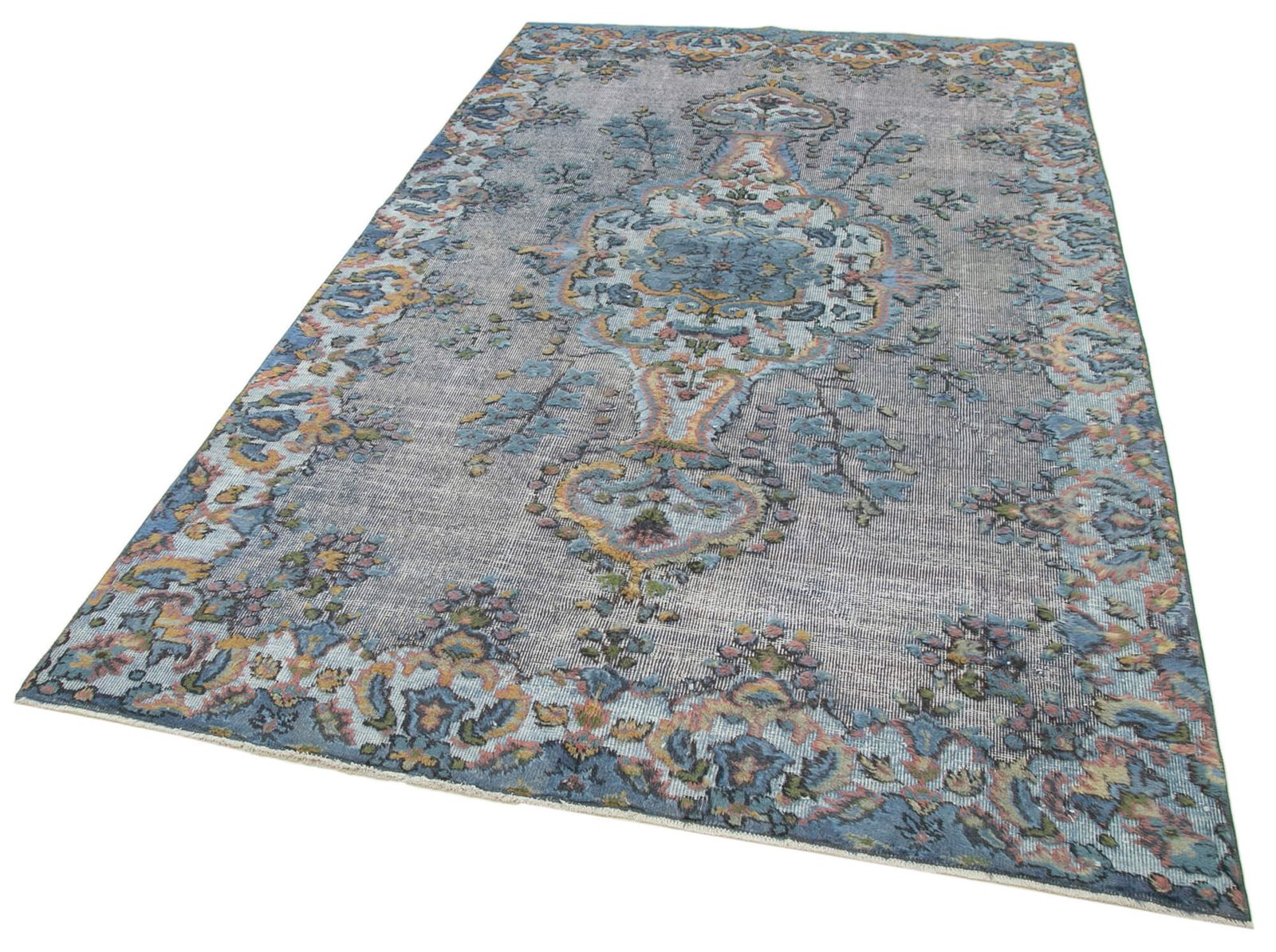 Handmade Anatolian Blue Overdyed Rug photo for sale