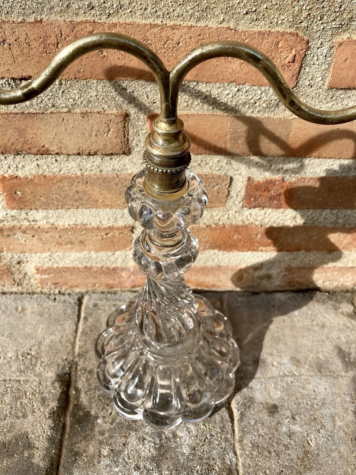 Late XIX Victorian Cut Glass Candle Holder In Brass From Cricklite Clarke Trade photo for sale