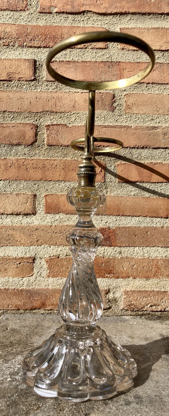 Late XIX Victorian Cut Glass Candle Holder In Brass From Cricklite Clarke Trade photo Home Decor