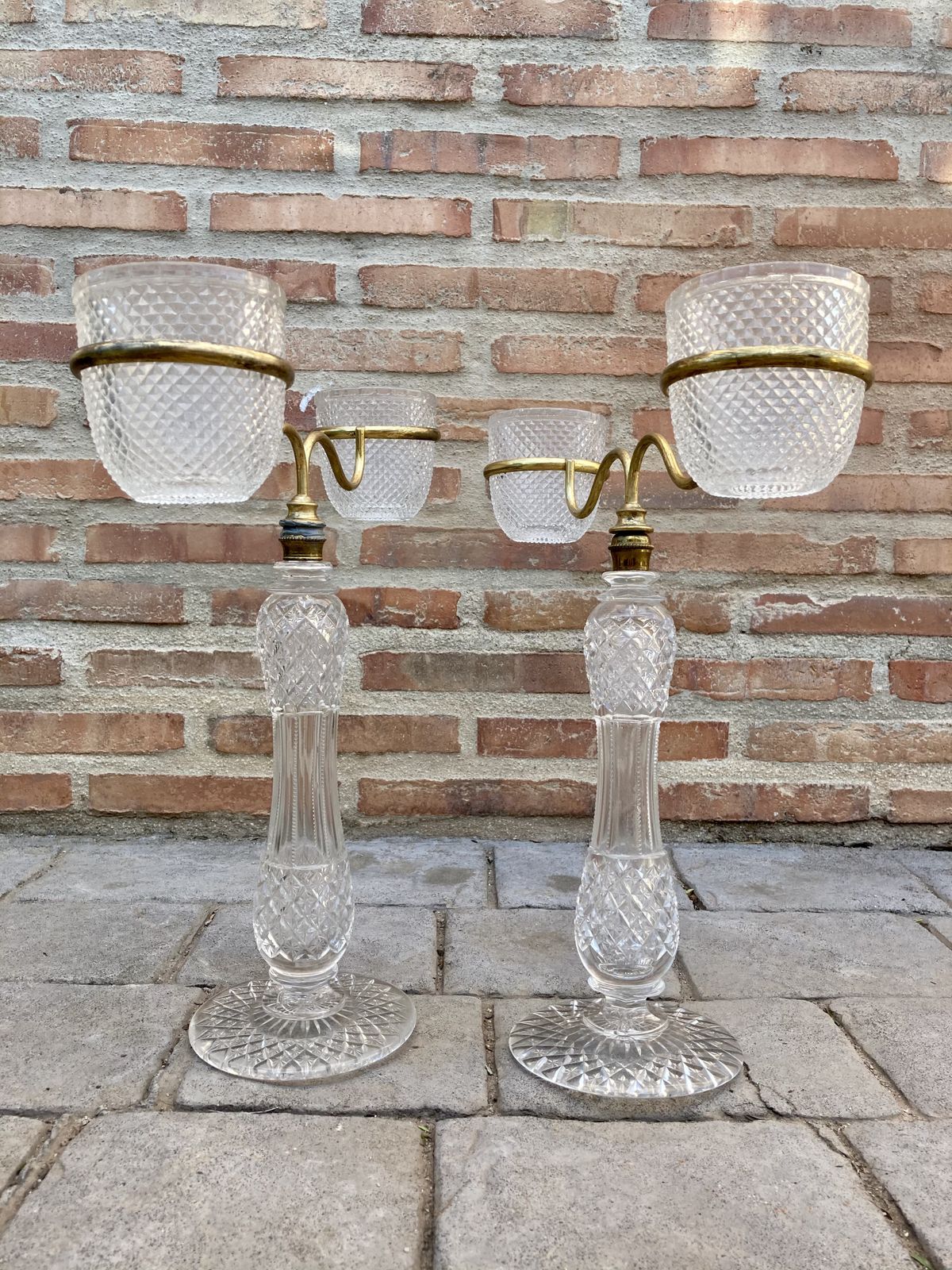 Late XIX Pair Of Victorian Cut Glass Candle Holders In Brass From Cricklite Clarke Trade photo Home Decor