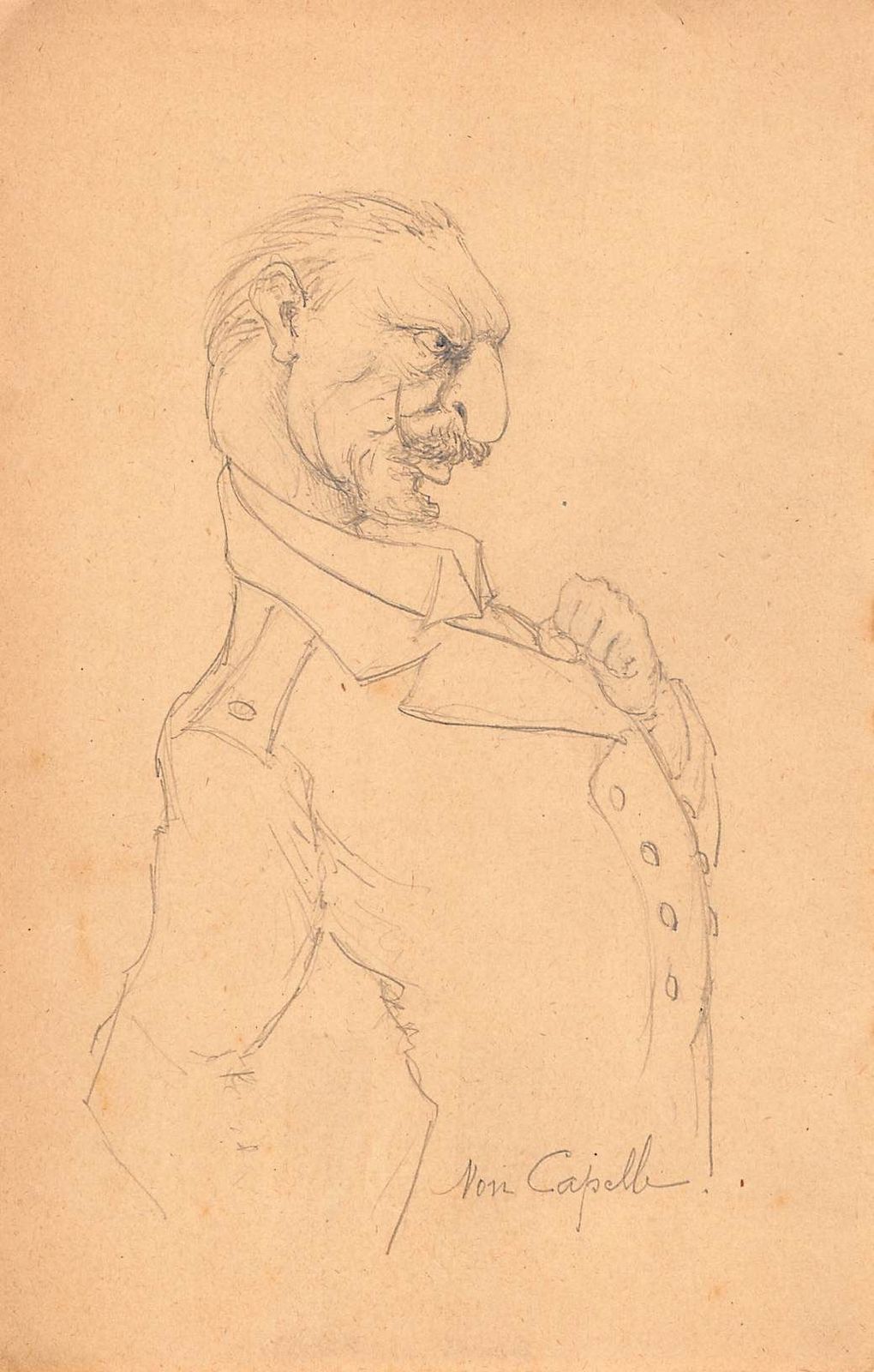 Original Drawing Portrait Military Caricature 1st Gm In Pencil On Early 20th Paper photo furniture