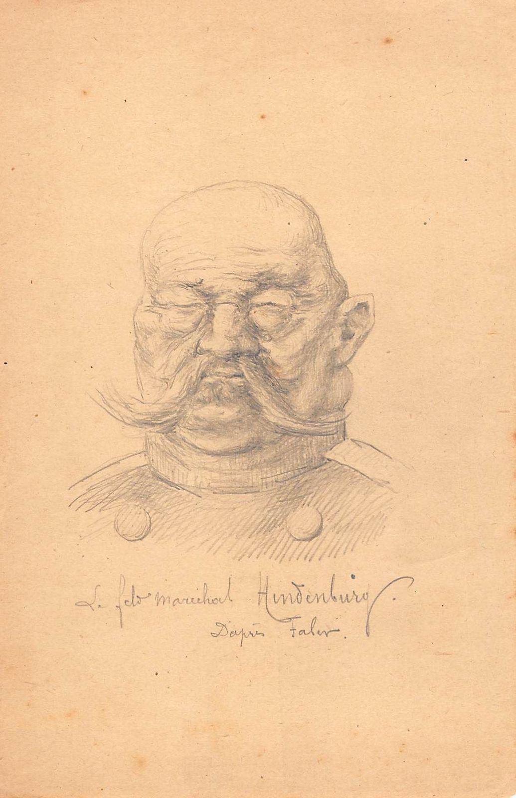 Original Drawing Portrait Caricature In Pencil On Paper Marshal Von Hindenburg photo furniture
