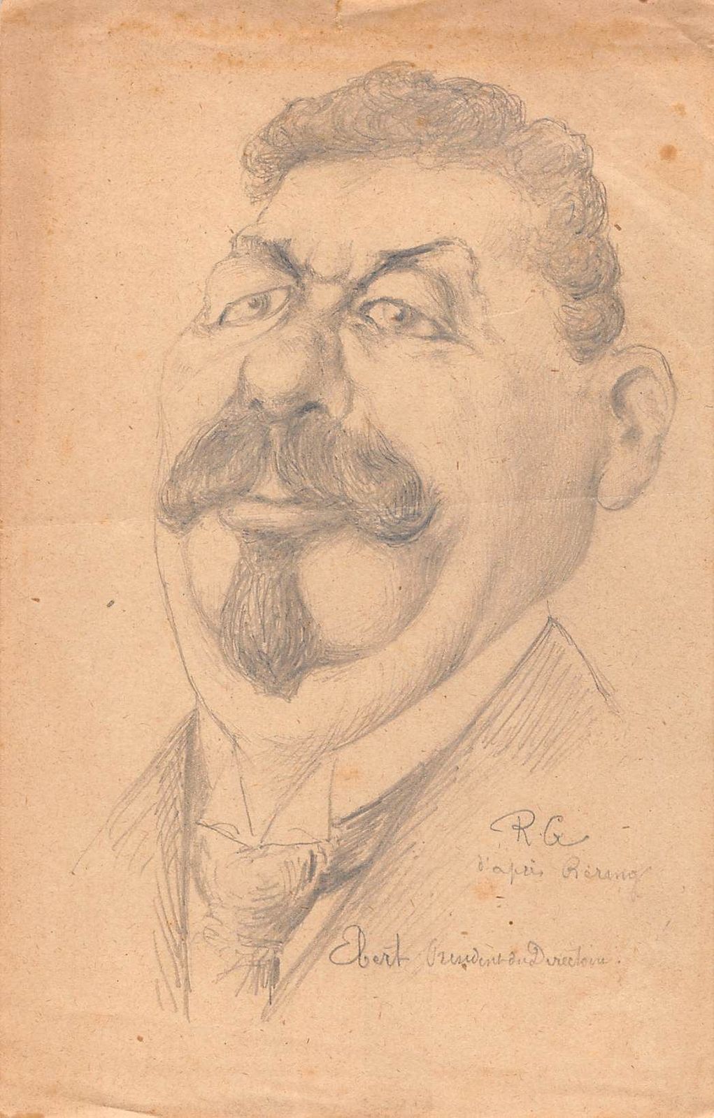 Original Drawing Portrait Caricature Friedrich Ebert In Pencil On Paper Early Twentieth photo furniture