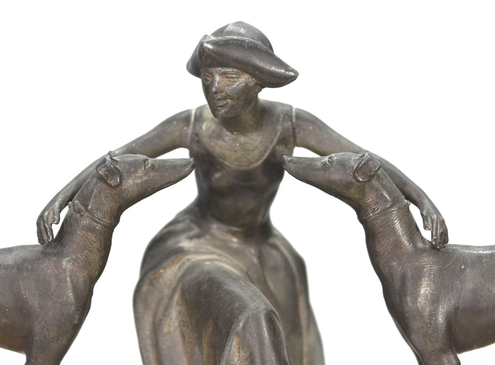 Regulates Art Deco Period 1930 On Onyx Base Young Woman With Greyhounds photo for sale