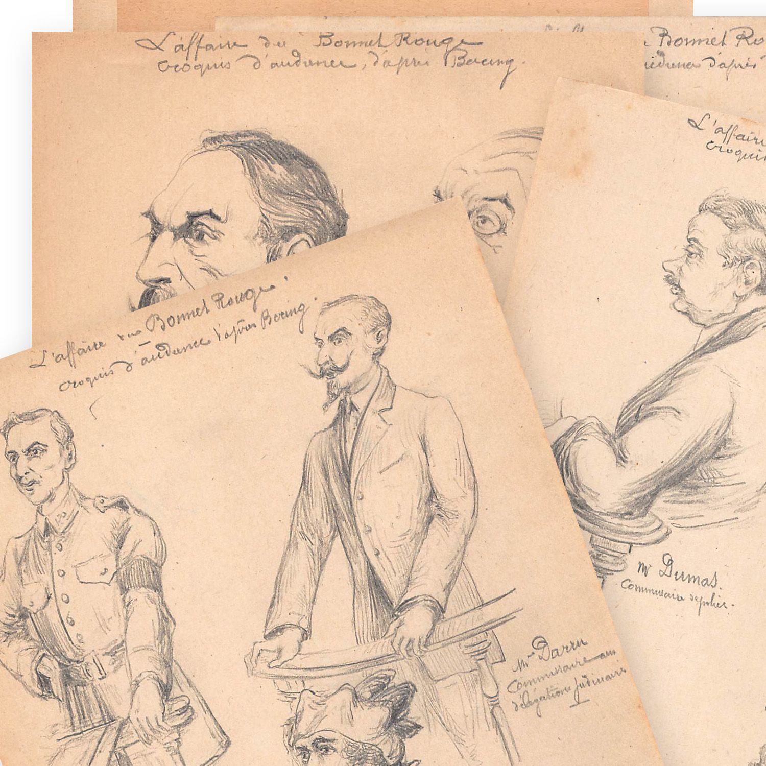 Series Of 8 Audience Drawings II Ird Republic The Bonnet Rouge Affair