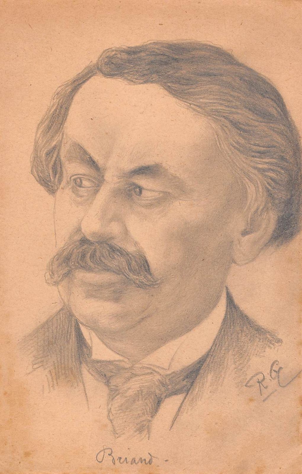 Original Drawing Portrait A. Briand In Pencil On Paper Early Twentieth photo furniture