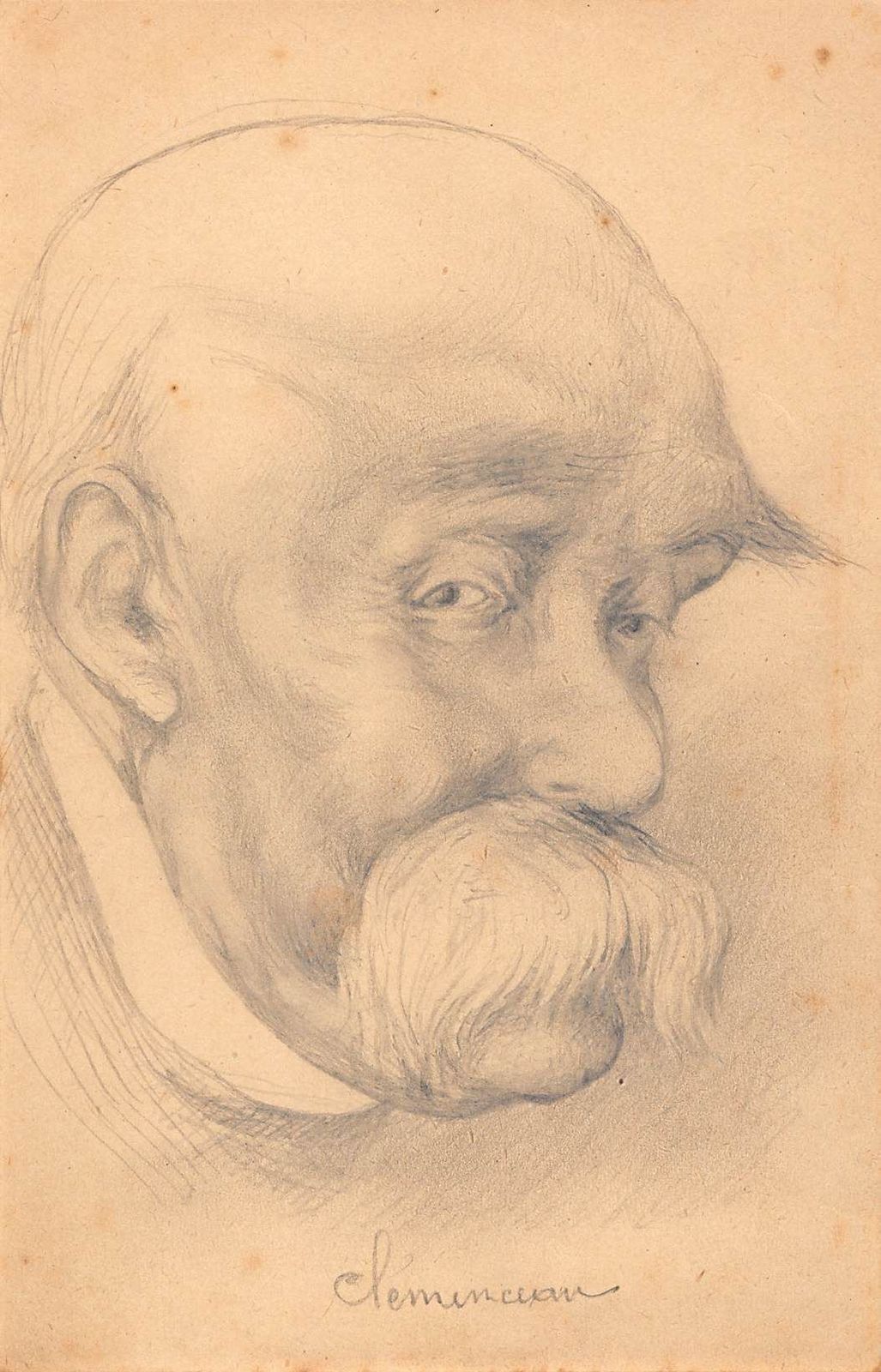 Original Drawing Portrait Caricature In Pencil On Paper Of Georges Clémenceau Early Twentieth photo furniture