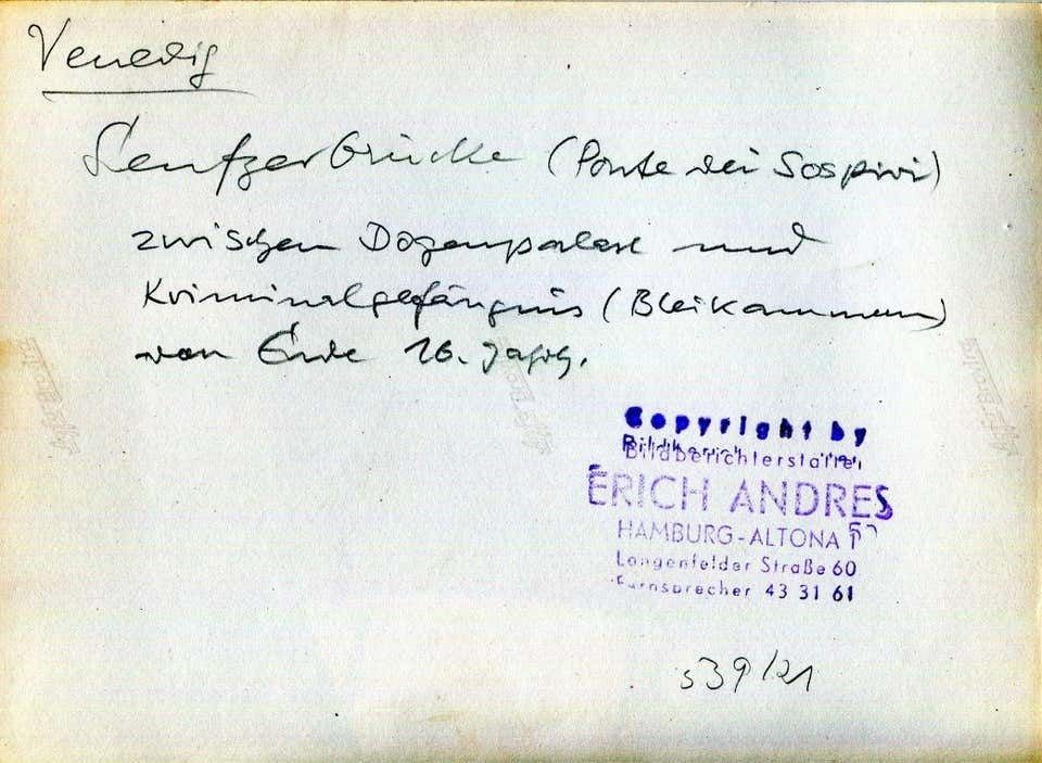 Erich Andres Venice   Ponte Dei Sospiri 1954 1954 photo Art