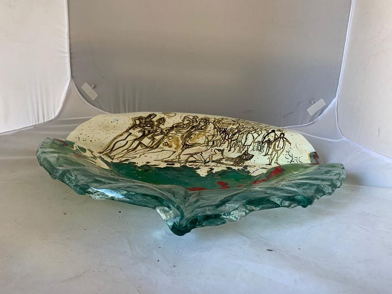 photo furniture Painted Glass Vase By Paolo Cupparoni For Curvet, 1970s
