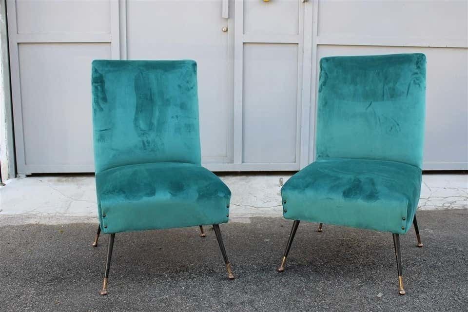 Midcentury Italian Design Small Chairs Gigi Radice For Minotti Green Velvet photo vintage