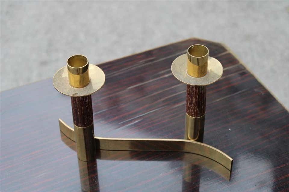 Candlestick Articulated Midcentury Italian Design Brass And Wood, 1950s photo for sale