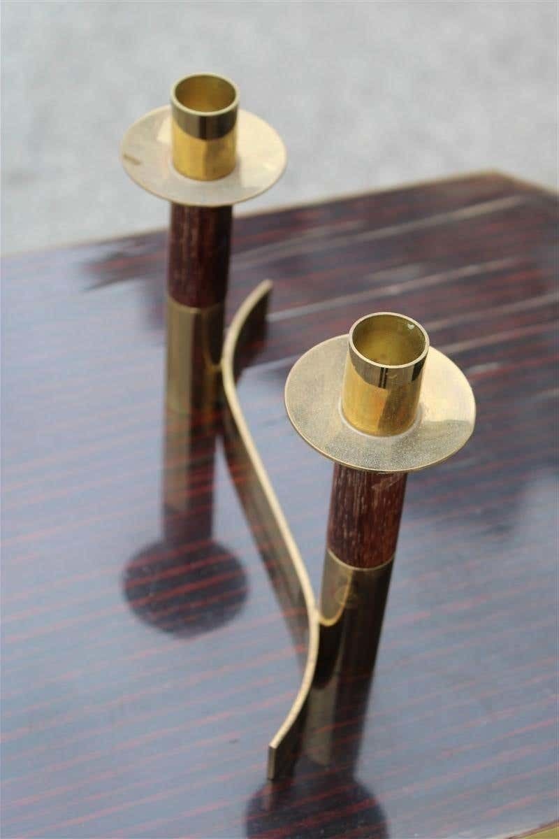 Candlestick Articulated Midcentury Italian Design Brass And Wood, 1950s photo 533.0