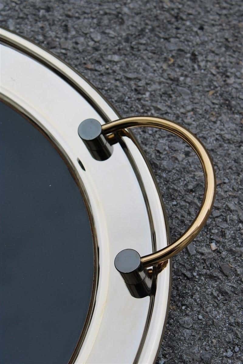 Round Tray In Golden Brass With Black Background And Real Leaves Made In Italy photo 610.0