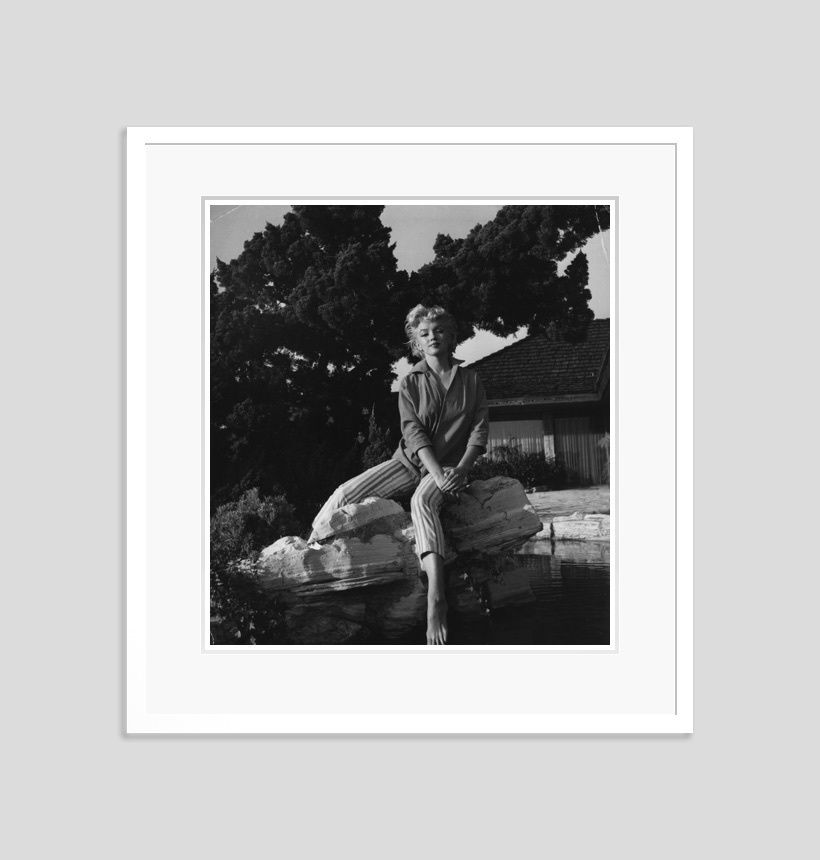 'Marilyn Monroe Wearing Striped Capri Pants' Circa 1954 Oversize Silver Gelatin Print Framed In White