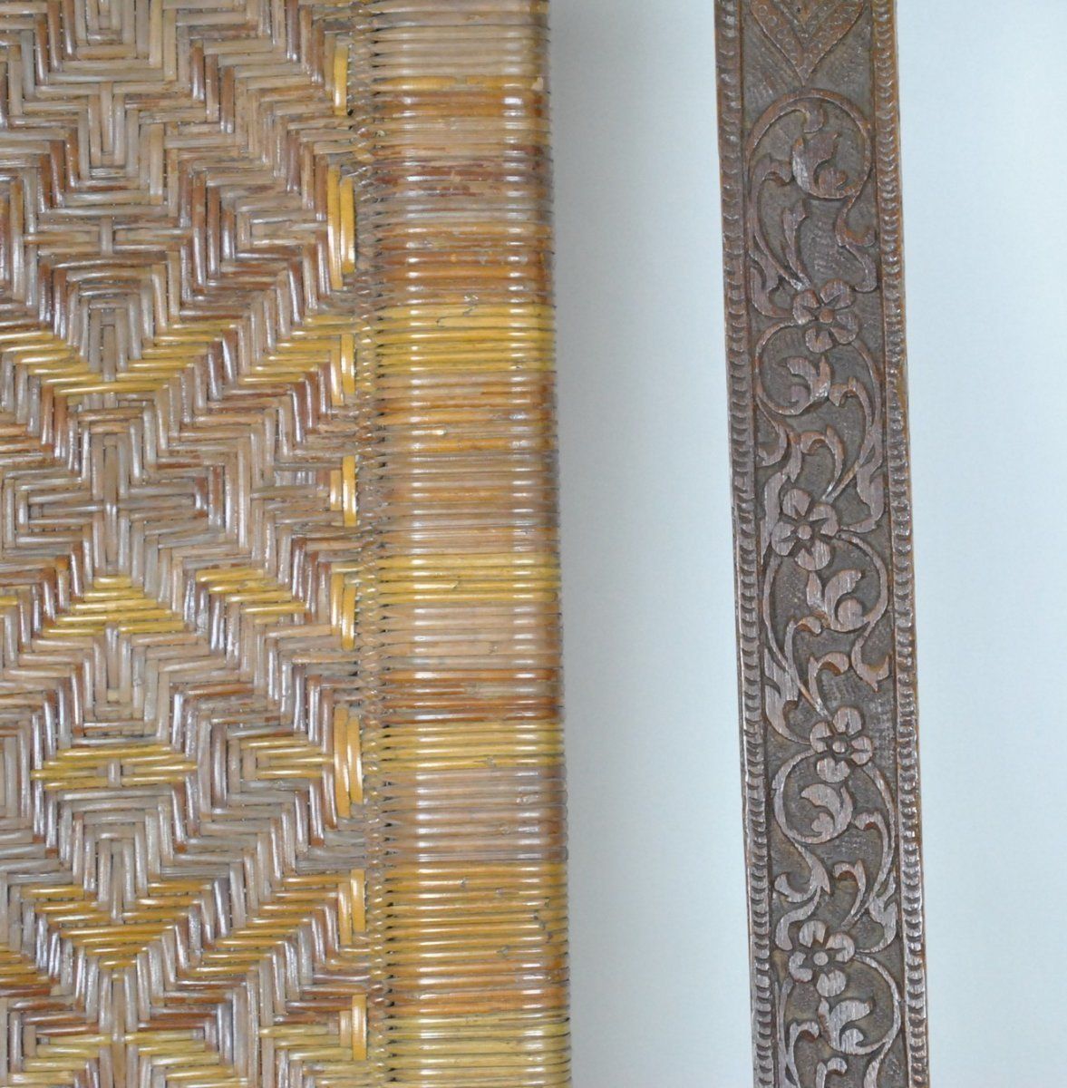Folding Chair In Carved Exotic Wood And Cannage, Asia, Late 19th / Early 20th Century photo Furniture