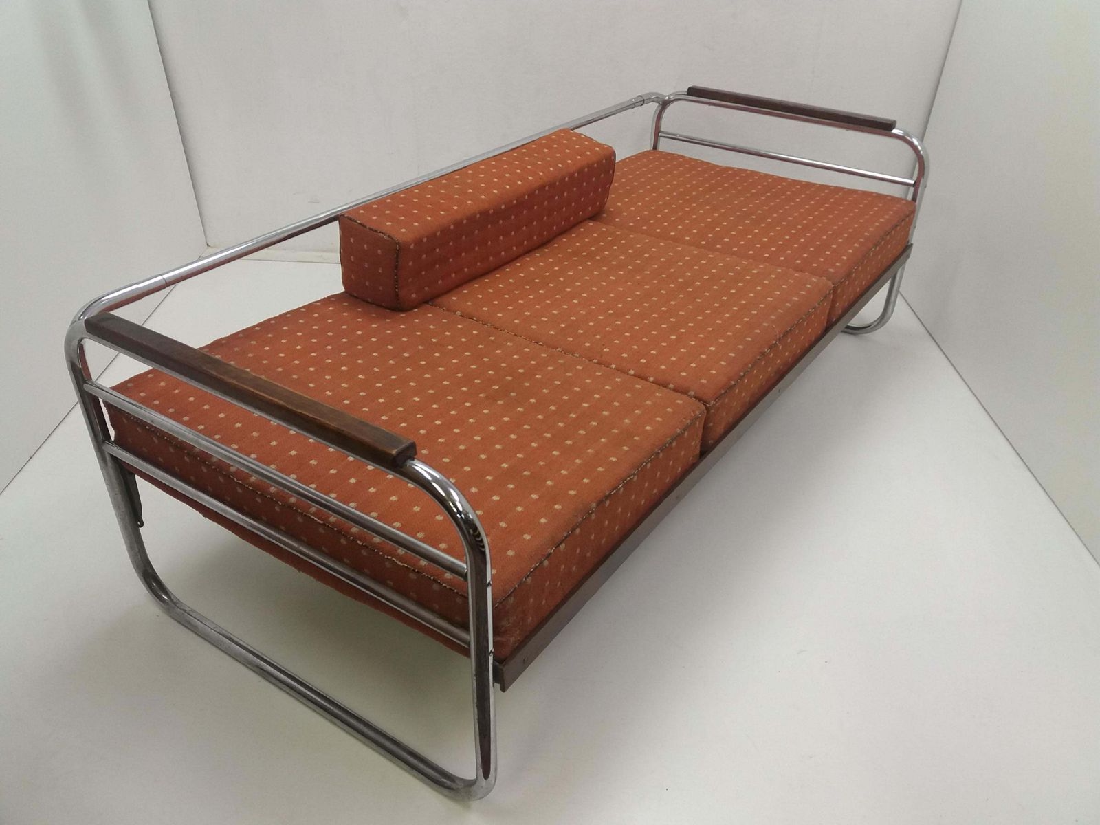 photo for sale Chrome Bauhaus Robert Slezák 3 Seather Sofa, 1940s