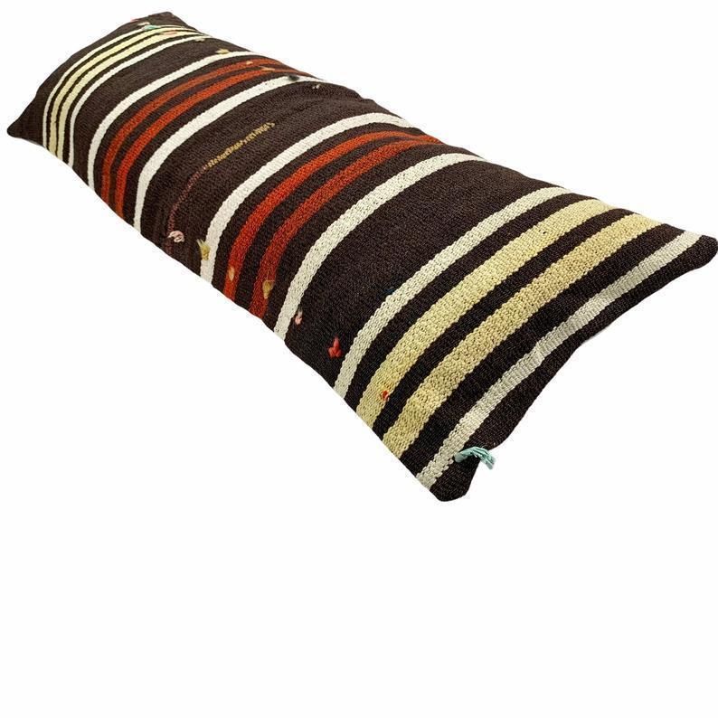 Bedding Kilim Pillow, Oversize Cushion Cover, Long Bolster Kilim Pillow Cover, King Pillow Shams Long Pillows For Bed photo vinterior