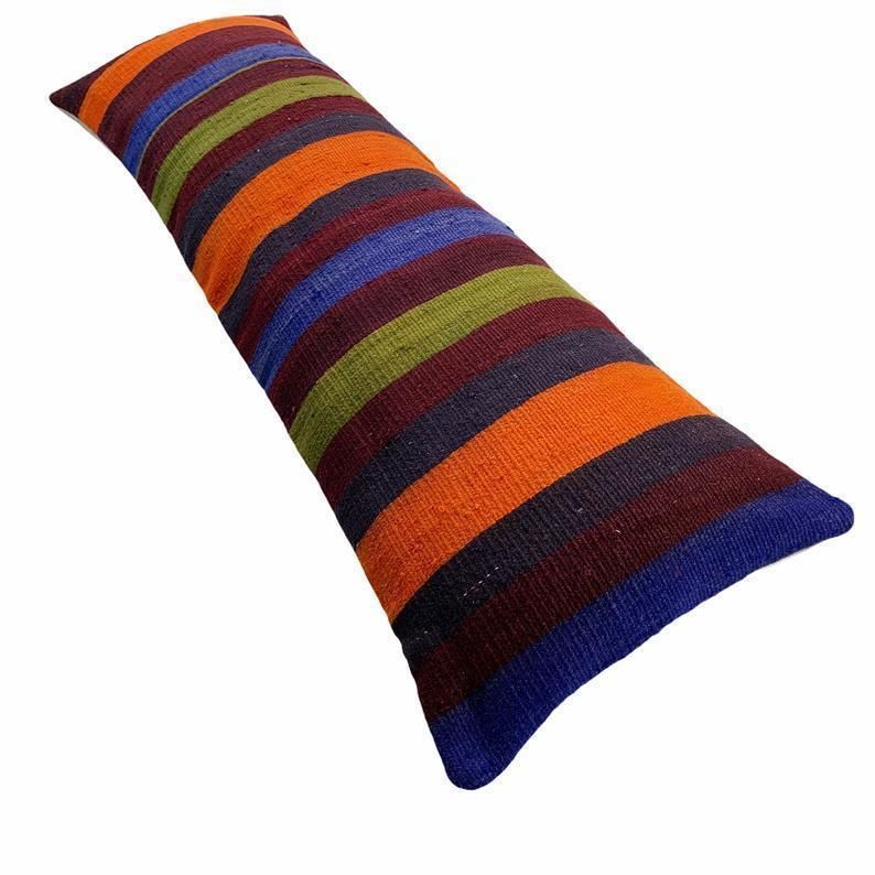 Bedding Kilim Pillow, Oversize Cushion Cover, Long Bolster Kilim Pillow Cover, King Pillow Shams Long Pillows For Bed photo furniture