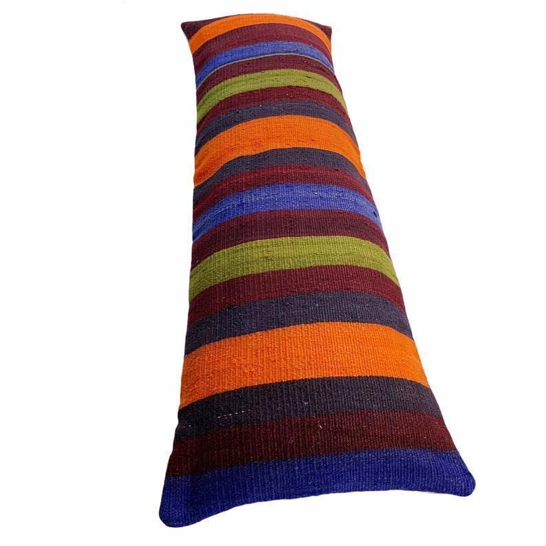 Bedding Kilim Pillow, Oversize Cushion Cover, Long Bolster Kilim Pillow Cover, King Pillow Shams Long Pillows For Bed photo 138.0