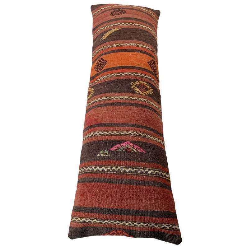 Edding Kilim Pillow, Oversize Cushion Cover, Long Bolster Kilim Pillow Cover, King Pillow Shams Long Pillows For Bed photo vinterior