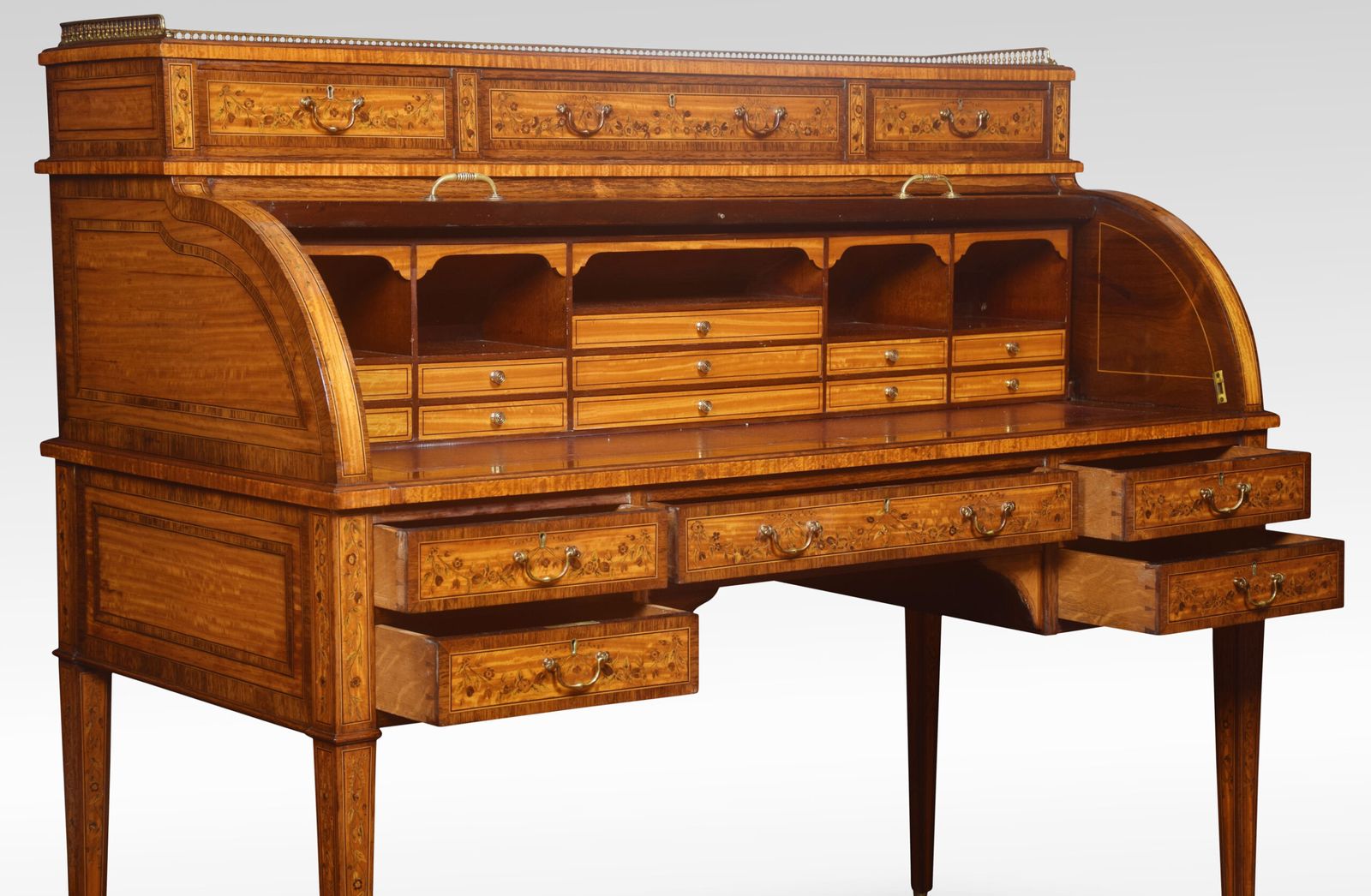 photo furniture Sheraton Revival Satinwood And Rosewood Crossbanded Cylinder Bureau