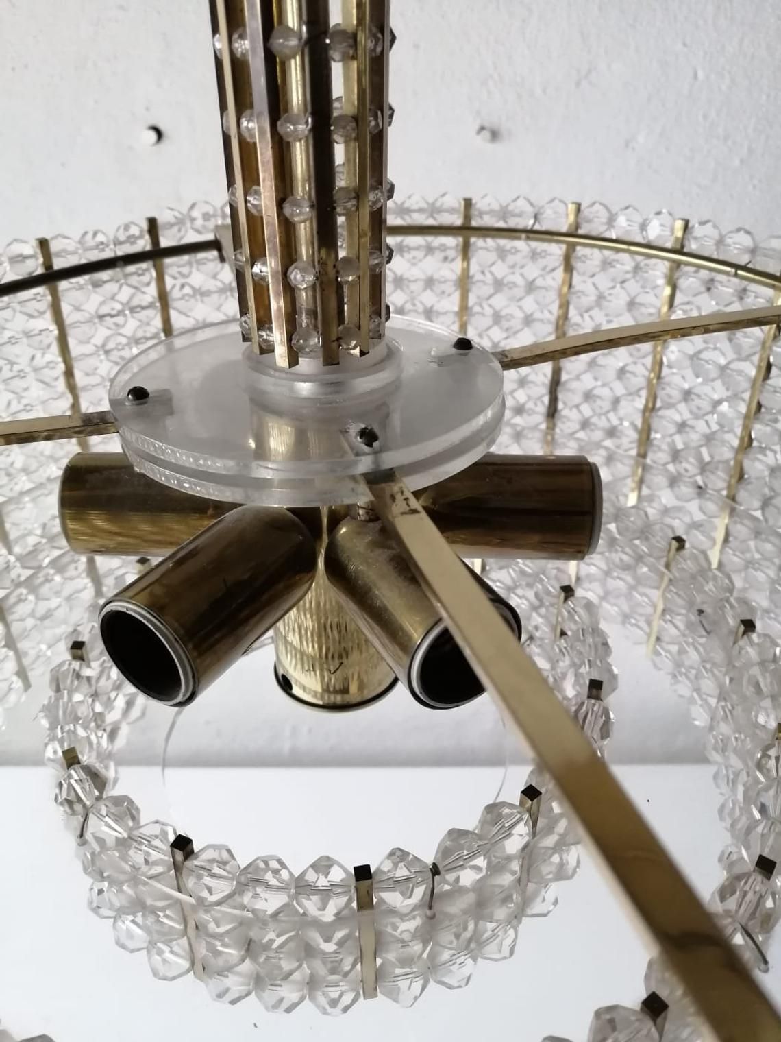 Gorgeous Brass Body & Plexiglass Beads Luxurious 3 Layer Chandelier By Emil Stejnar For Rupert Nikoll   1950s Austria photo buy