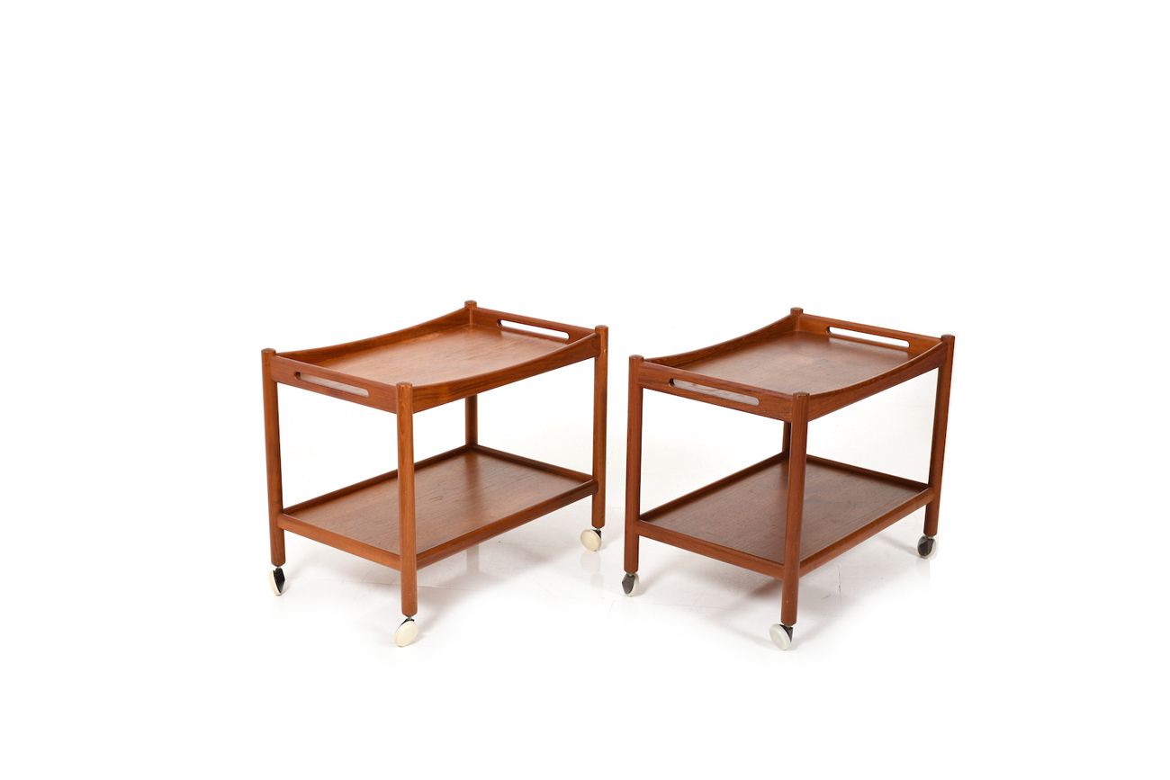 Pair Hans J. Wegner Serving Trolleys Model At 45 In Teak 1960s photo furniture