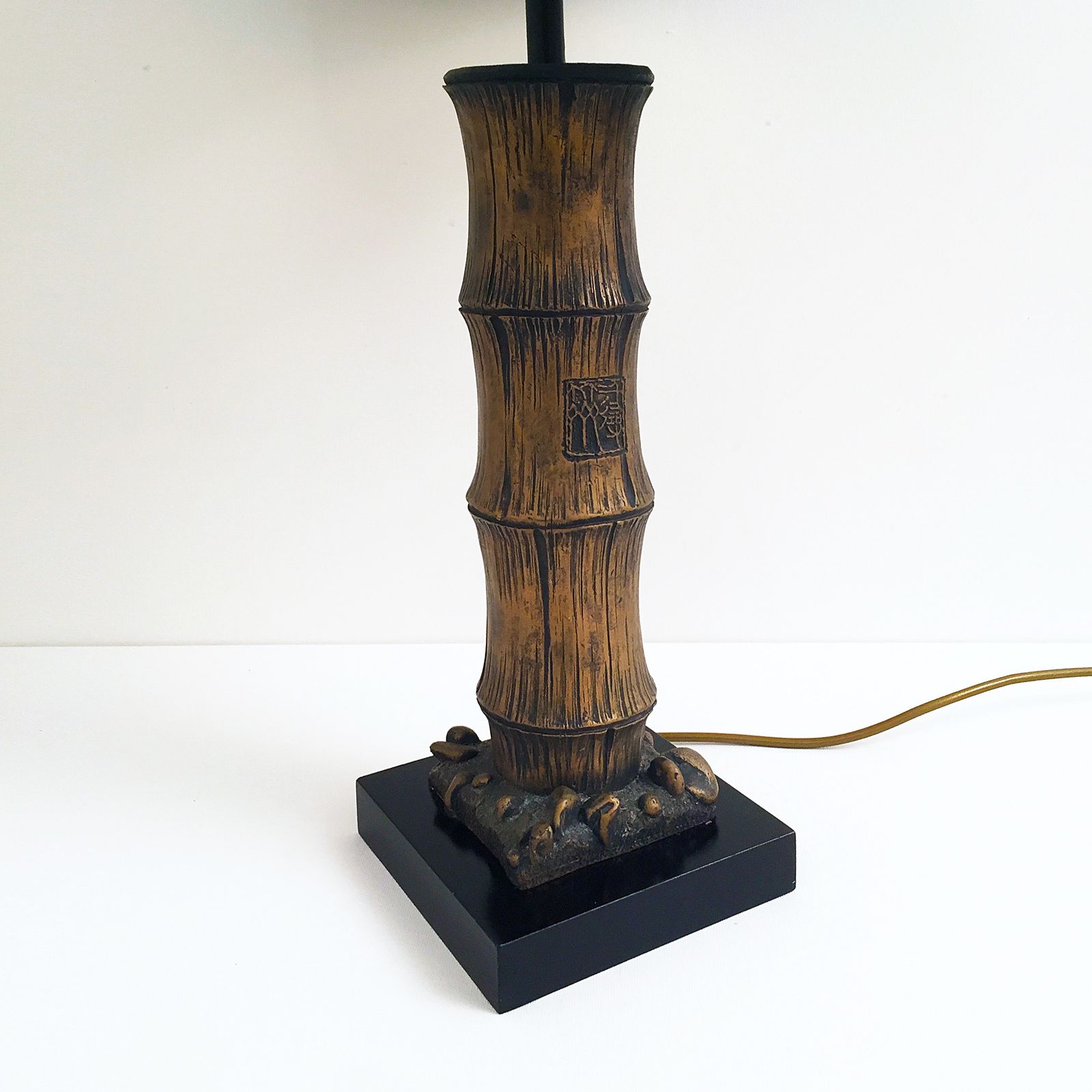 Plaster Carved Faux Bamboo Chinoiserie Table Lamp Boho Hollywood Regency photo vinterior