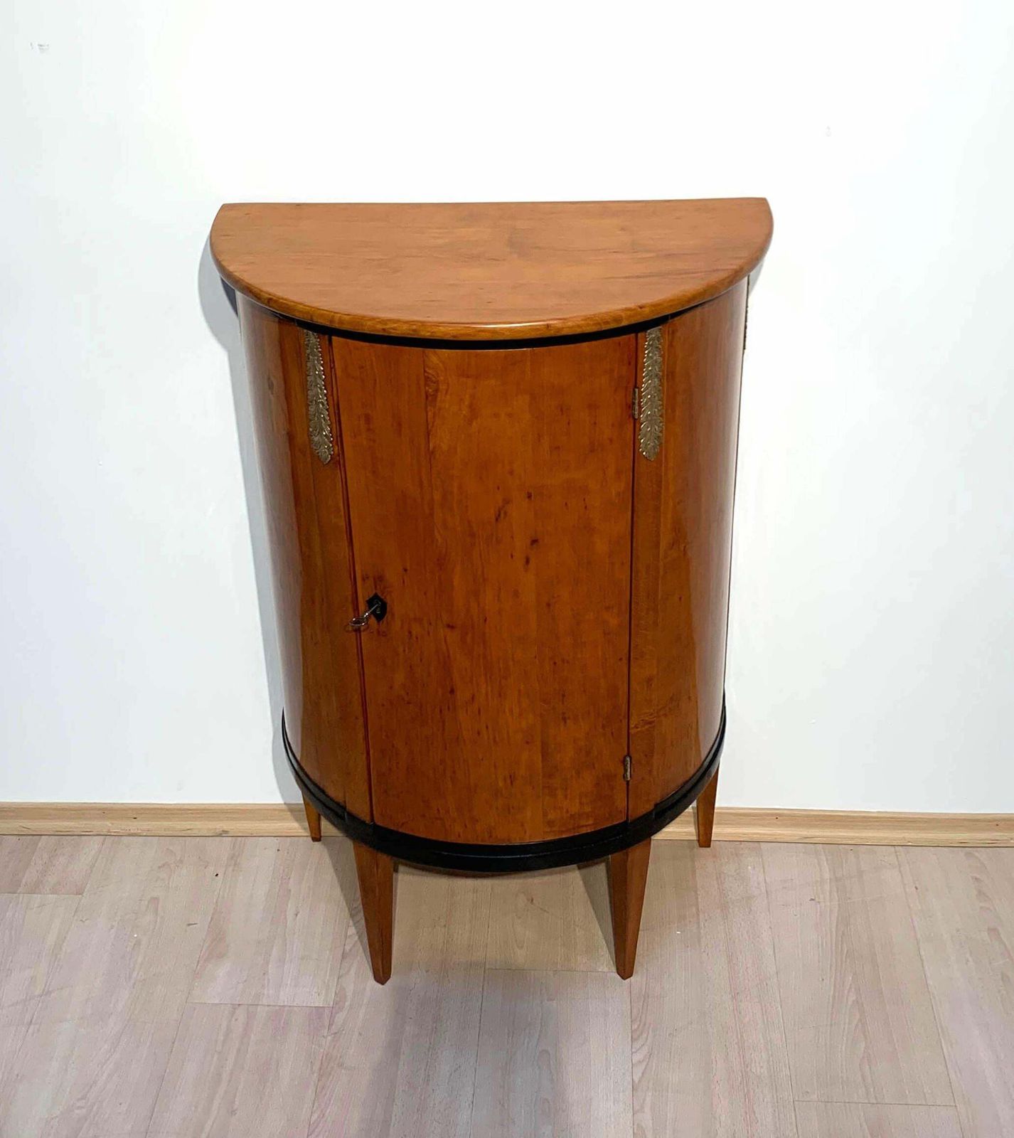 Antique Demilune Half Cabinet, Cherrywood And Brass, France, Circa 1810 photo for sale