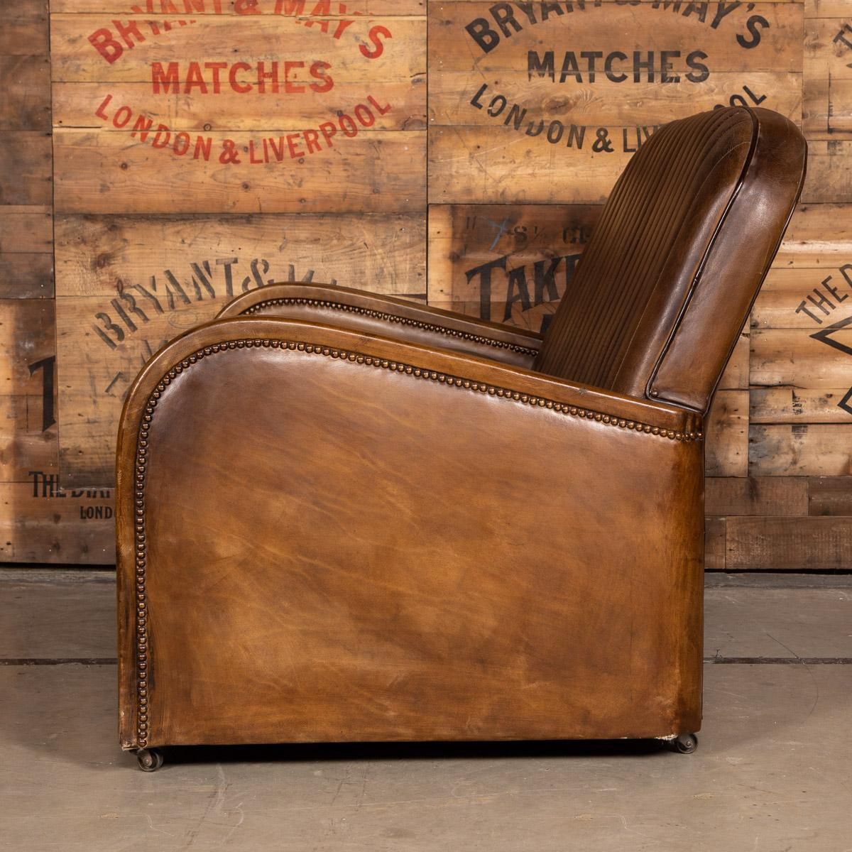 20th Century Art Deco Pair Of Leather Tub Chairs And Sofa, Circa 1920 photo for sale