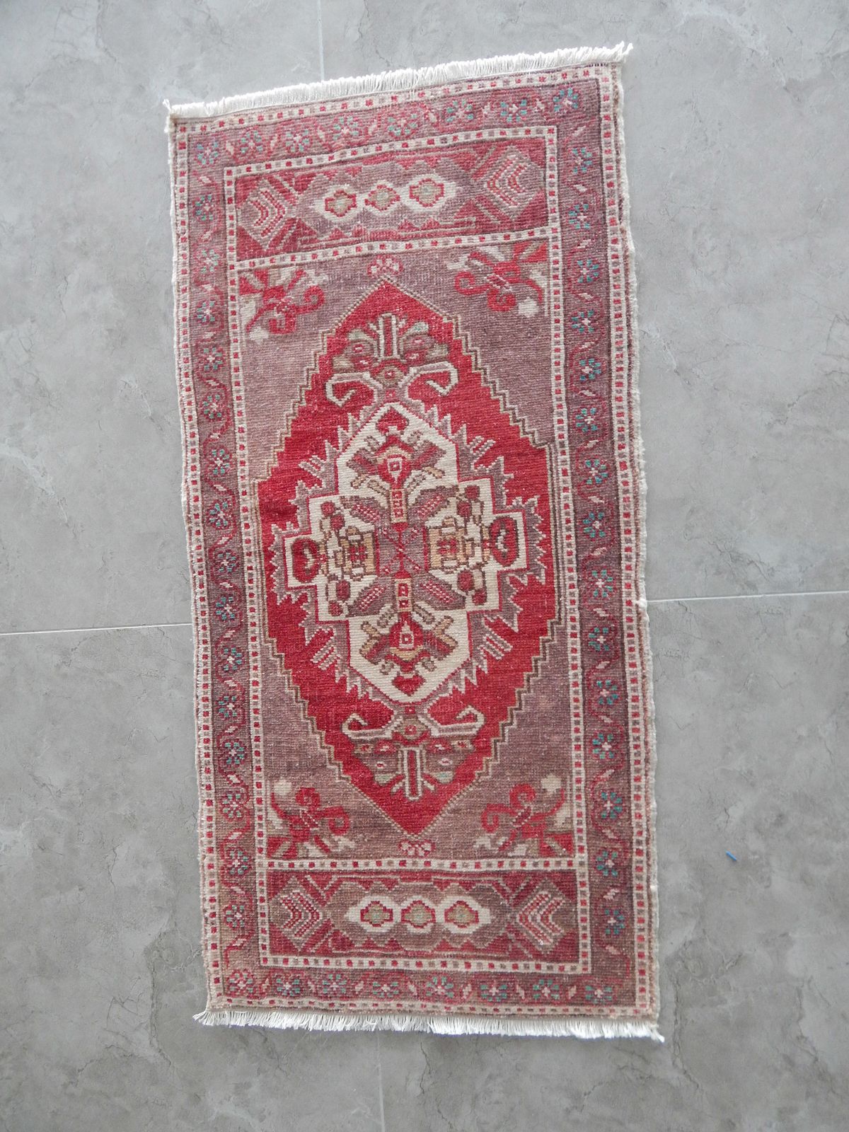 Hand Knotted Door Mat, Entryway Rug, Bath Mat, Kitchen Decor, Small Rug, Turkish Rug 52 X 105 Cm