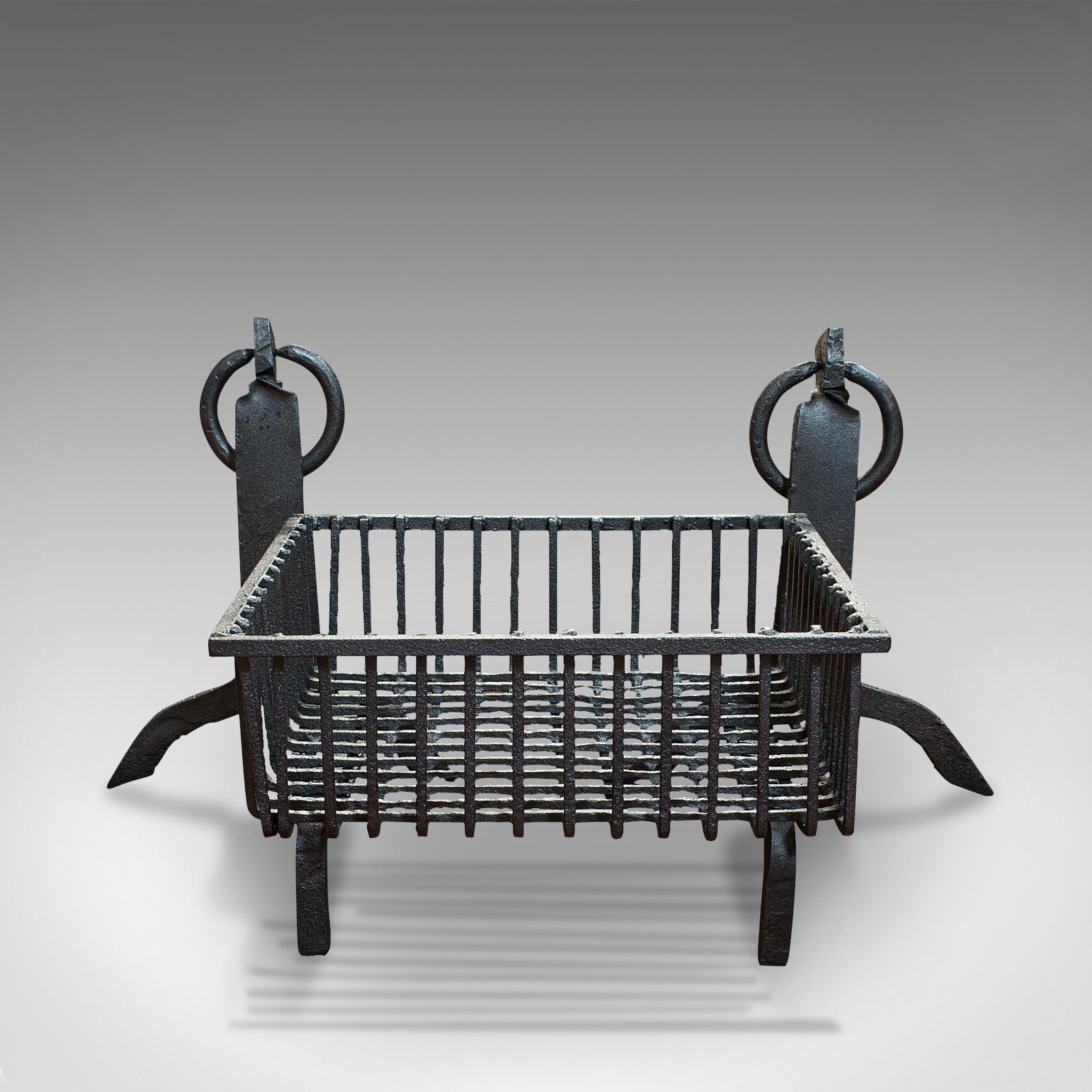 Antique Fireplace Set, English, Cast Iron, Fire Basket, Andirons, Victorian photo 795.0