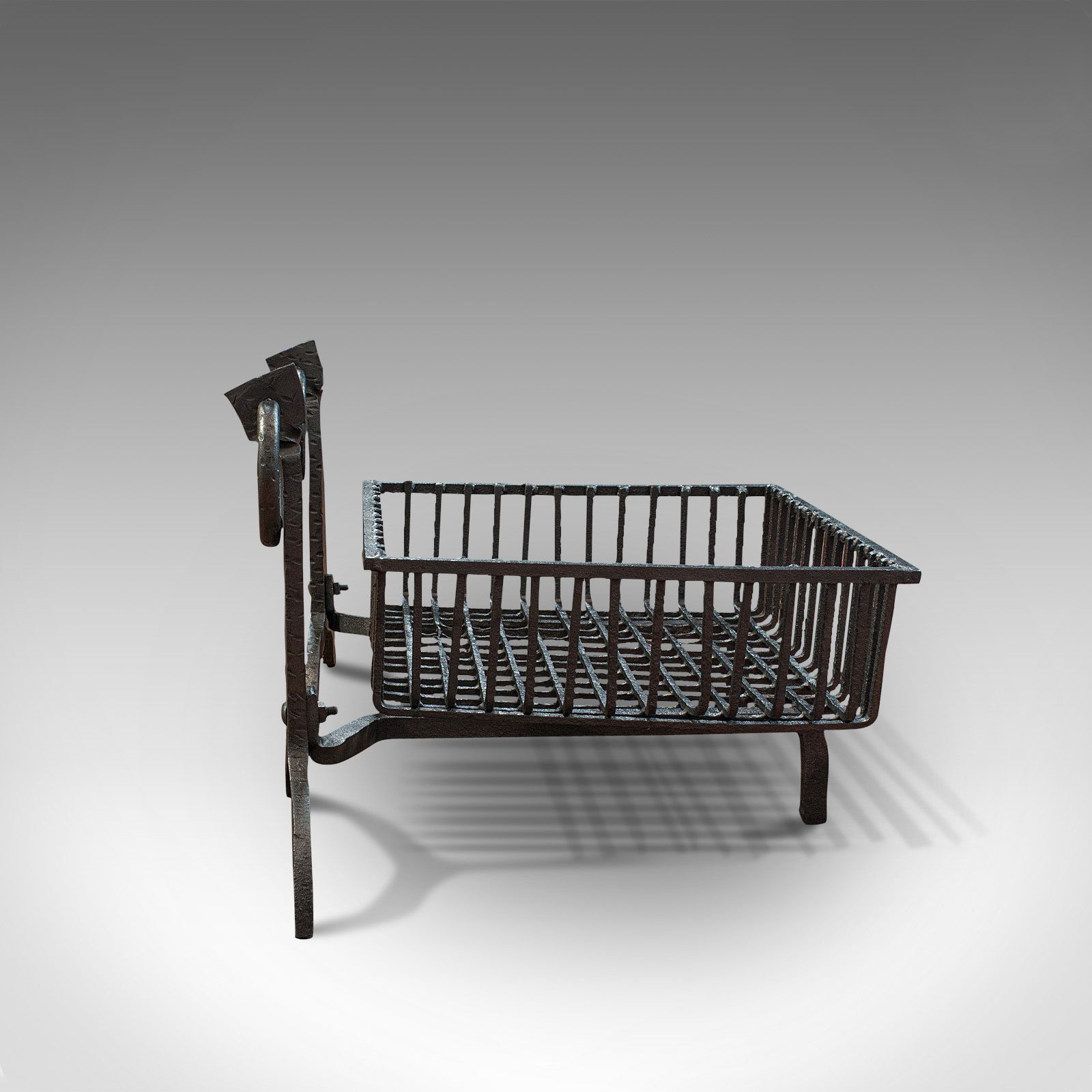 Antique Fireplace Set, English, Cast Iron, Fire Basket, Andirons, Victorian photo vintage
