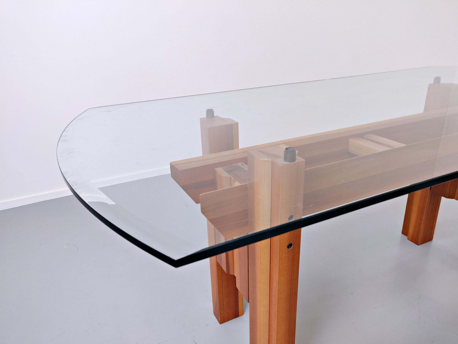 Italian Dining Table, Wood And Glass Top By Franco Poli For Bernini C. 1979 photo for sale