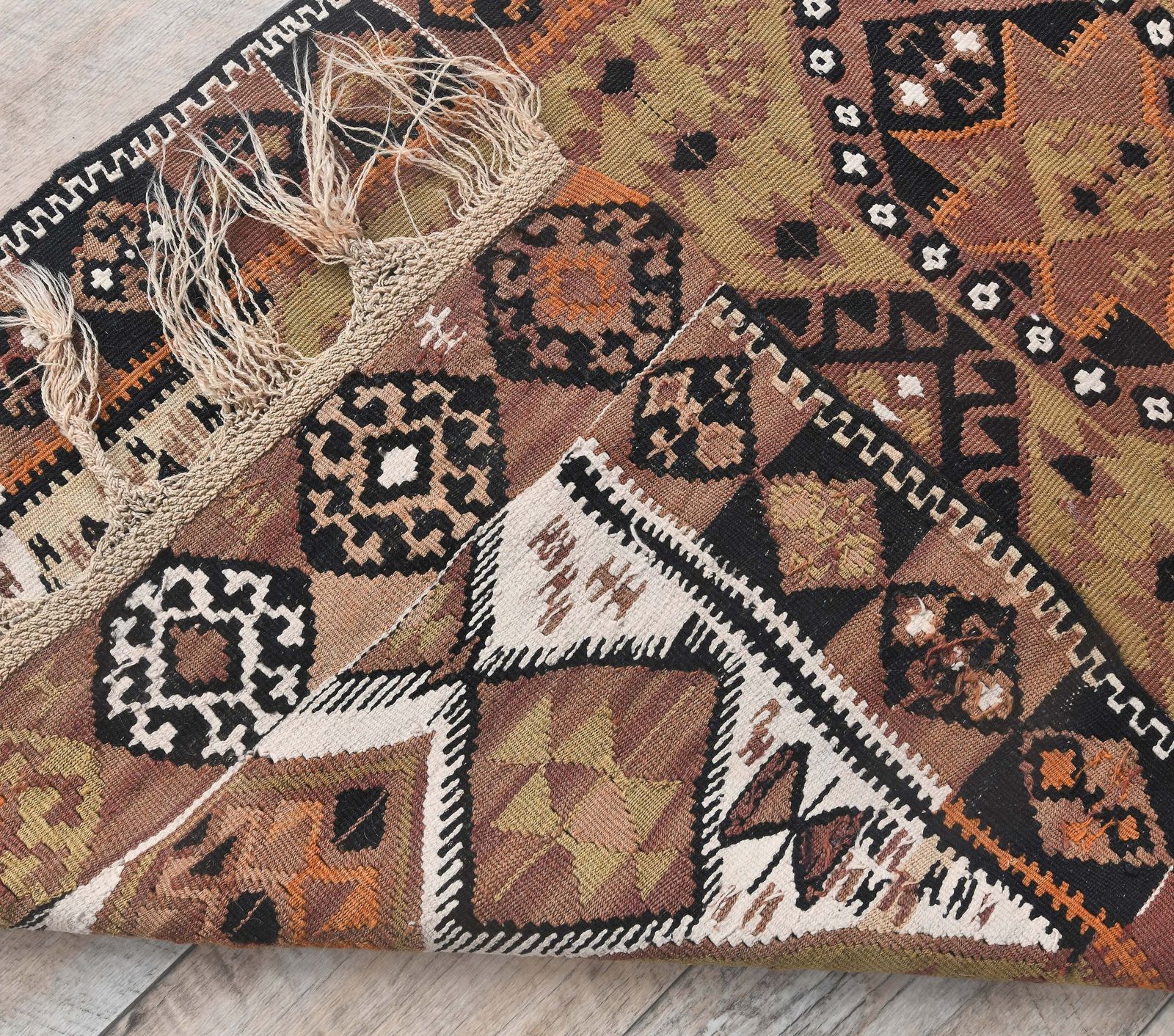 Turkish Oushak Rug, Door Mat Small Carpet, Handmade Wool Flatweave Orange Mini, Made In Anatolia photo vinterior