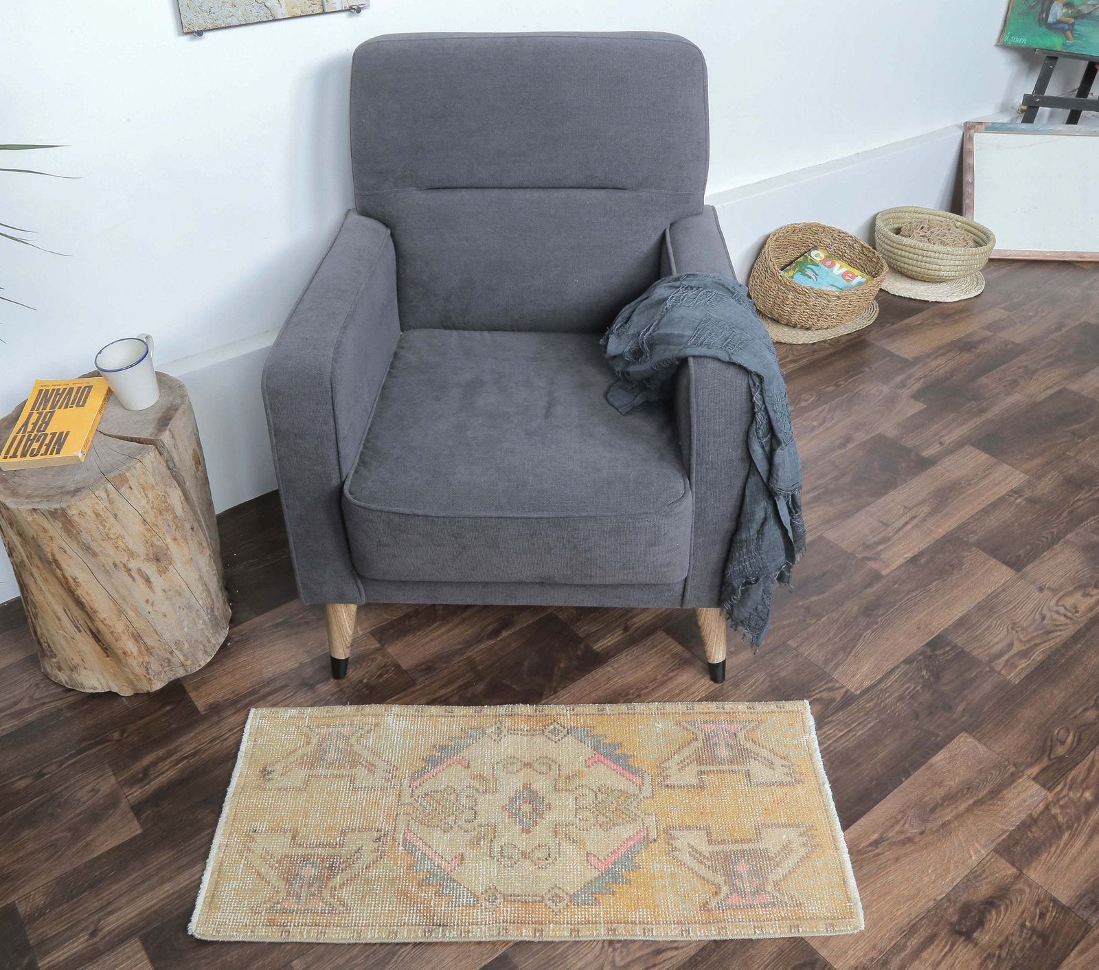 Turkish Oushak Rug, Door Mat Small Carpet, Handmade Wool Oriental Orange Doormat, Made In Anatolia photo furniture