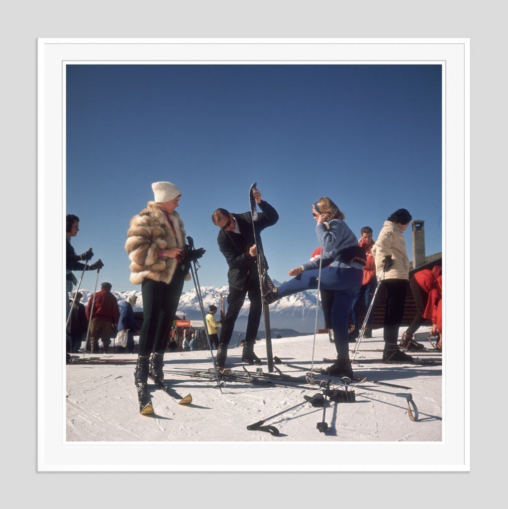Slim Aarons 'Verbier Skiers' 1964 Oversize White Frame C Type Print