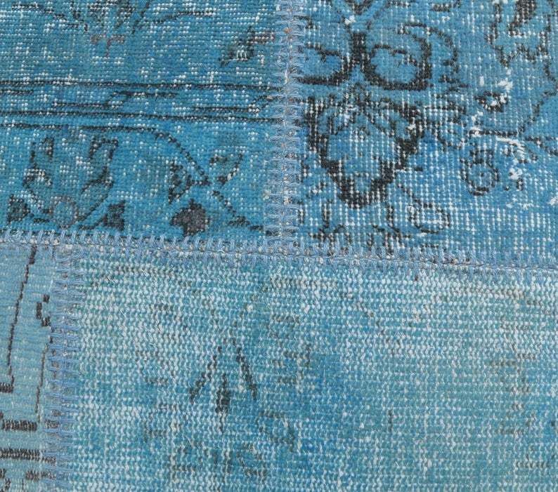 Patchwork Turkish Vintage Rug, Oushak Handmade Wool Rug, Blue Custom Rugs, Farmhouse Decor, One Of A Kind, Anatolia photo 410.0