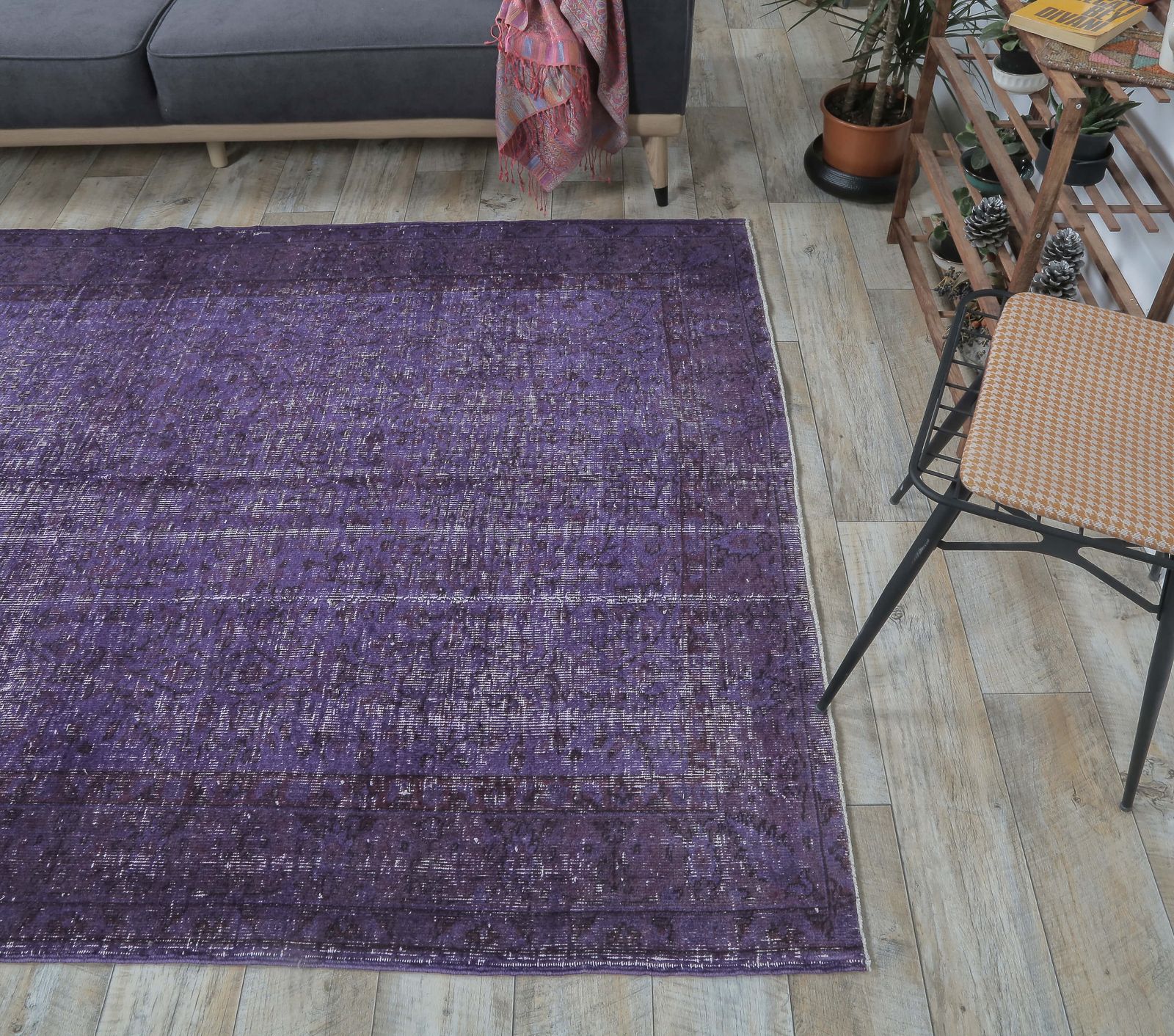 Solid Turkish Vintage Purple Area Rug, Oushak Handmade Wool Carpet, Farmhouse Decor, One Of A Kind, Made In Anatolia, Boho Decor photo Textiles