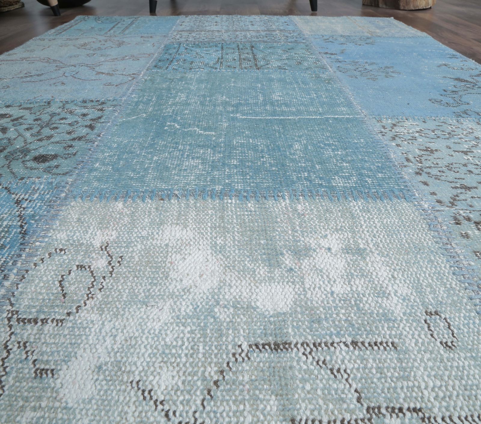 Patchwork Turkish Vintage Rug, Oushak Handmade Wool Rug, Blue Custom Area Rugs, Farmhouse Decor, One Of A Kind, Anatolian Carpet photo vinterior