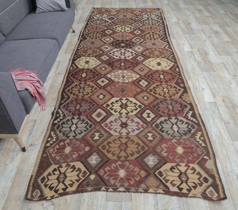 Turkish Vintage Kilim, Oushak Handmade Wool Flatweave Runner Rug, Rustic Hallway Rugs, Farmhouse Decor, One Of A Kind, Made In Kars