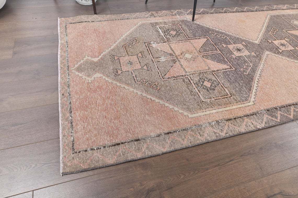 4x13 Turkish Vintage Runner, Oushak Handmade Wool Rug, Red Faded Hallway Rugs, Farmhouse Decor, One Of A Kind, Made In Anatolia, Boho Decor photo Textiles