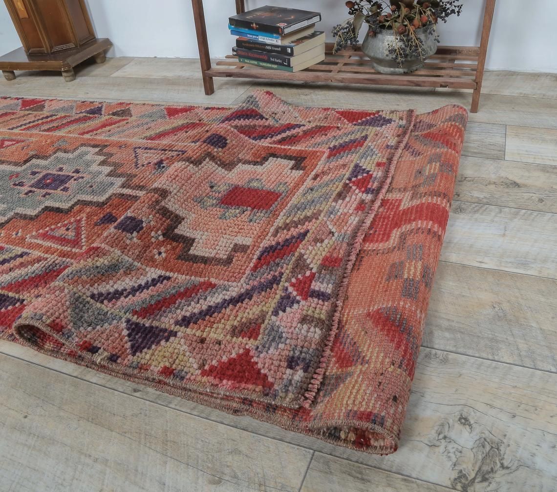3x13 Light Red Vintage Turkish Oushak Runner, Hand Knotted Wool Carpet, Kitchen Hallway Rug, One Of A Kind, Anatolian, Boho Decor photo buy