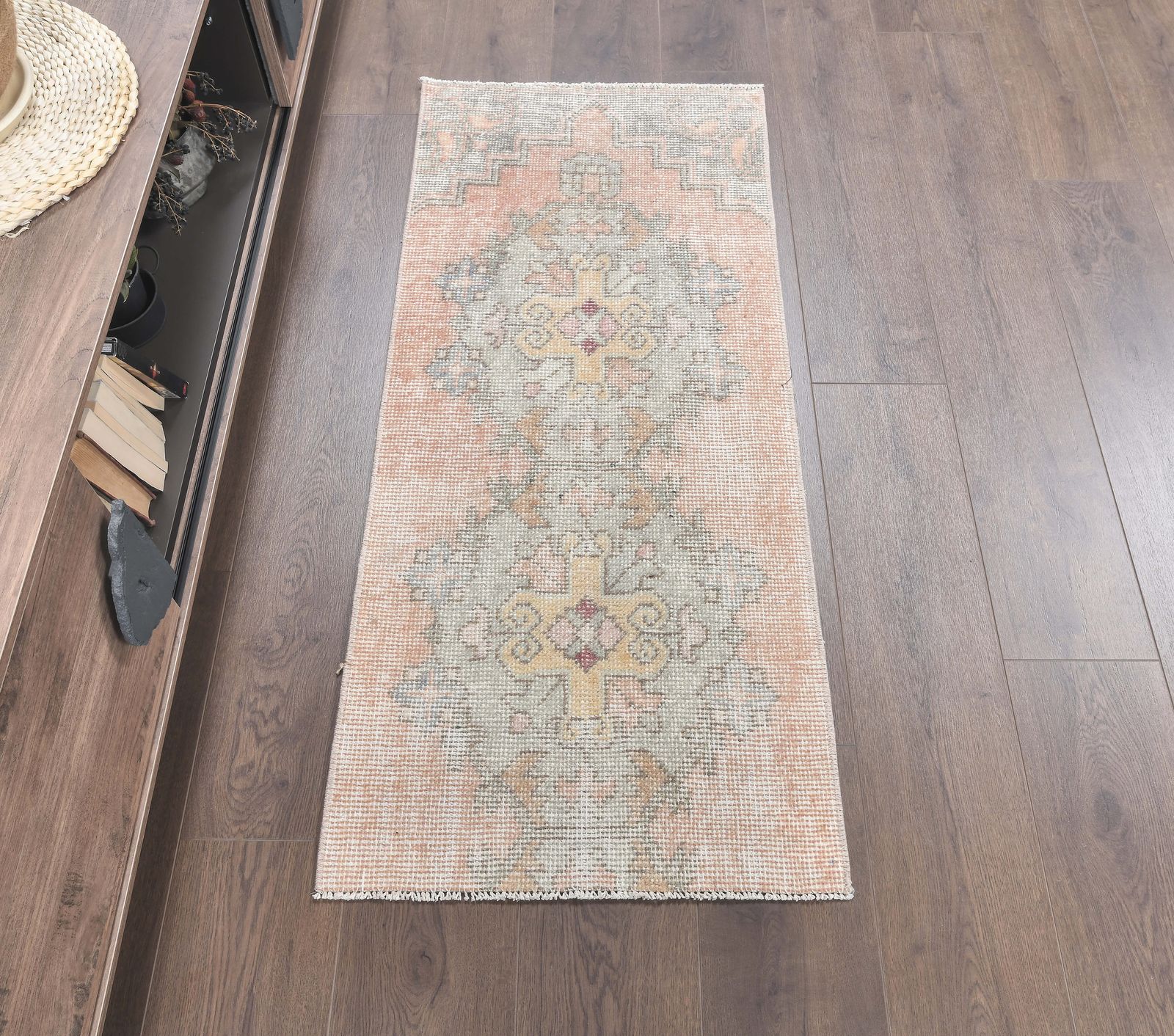 Turkish Oushak Rug, Door Mat Small Carpet, Handmade Wool Oriental Doormat, Orange Mini Rugs, One Of A Kind, Low Pile, Anatolian photo Textiles
