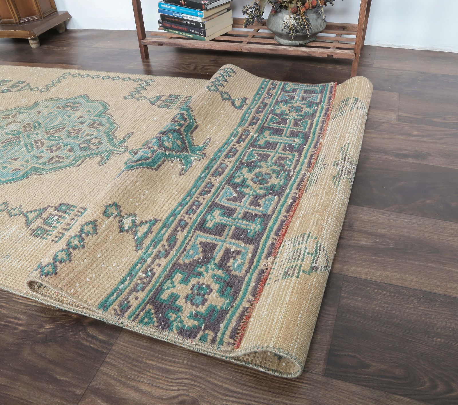 Authentic Vintage Turkish Runner, Oushak Handmade Wool Hallway Rug, Bronze & Green Rustic Farmhouse Decor, One Of A Kind, Anatolia photo buy